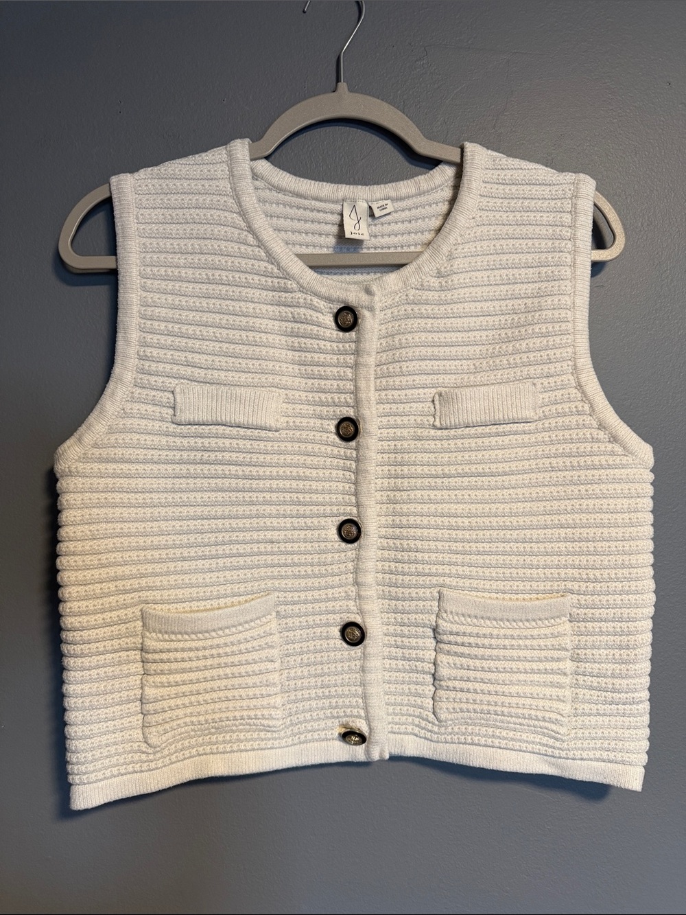 Joie Cream Ribbed Knit Button Vest